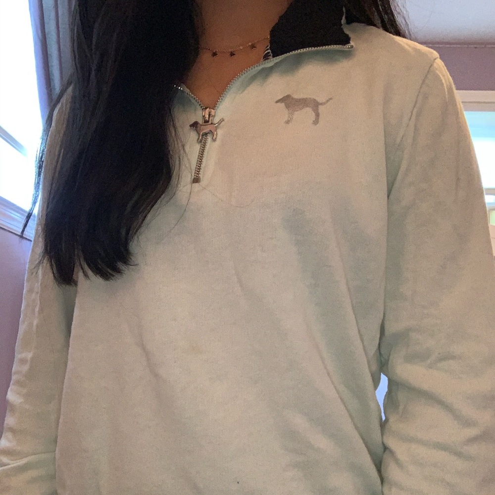 light blue VS PINK sherpa quarter zip sweatshirt